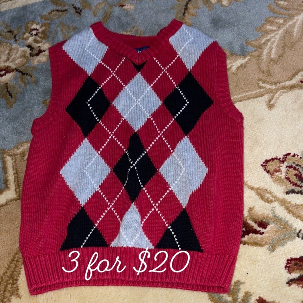 Basic Editions red argyle sweater vest 4-5 years 3itemsfor$20